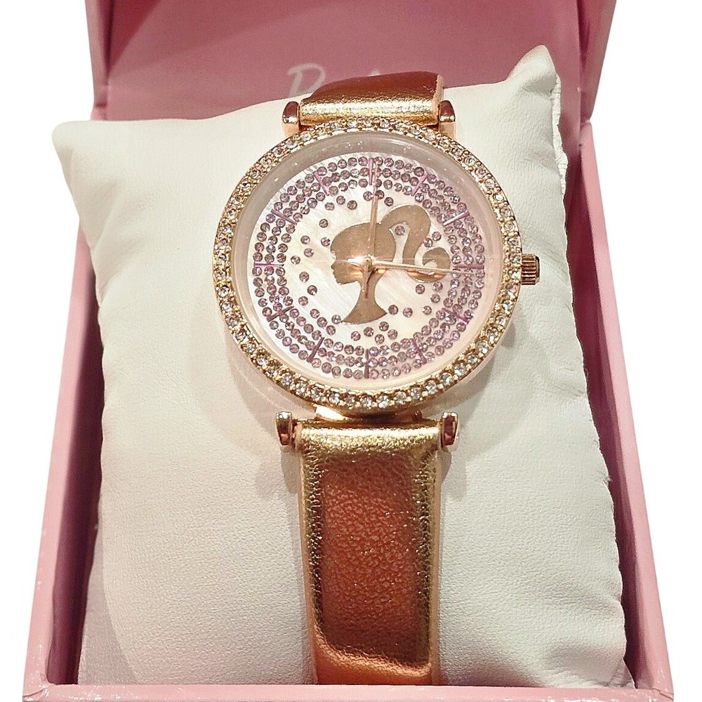 Barbie Rose Gold Pink Crystal Embellished Banded Watch‎